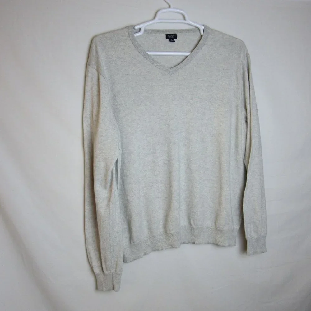 J Crew Sweater Beige Cotton Cashmere V-Neck Business Casual Preppy Cozy Men's XL
